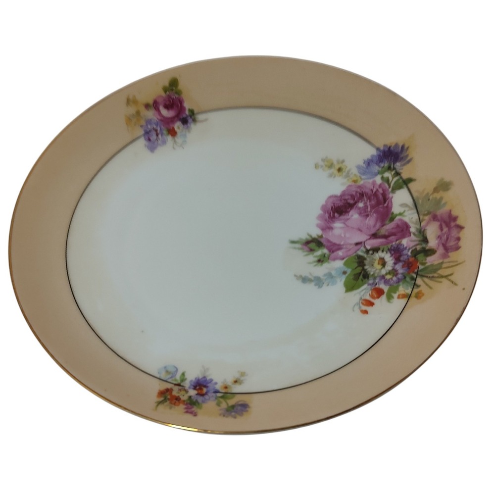 Antique PM Bavaria‎ Dessert Plate Pink Roses and Floral Design Gold Trim SEE